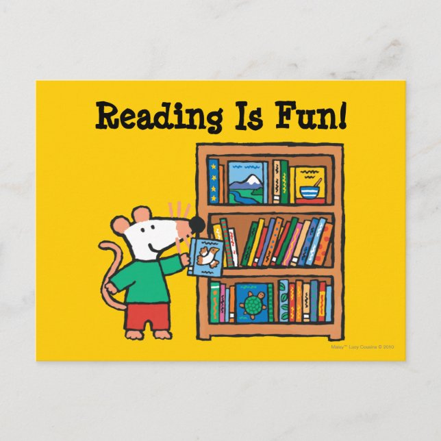 Maisy and a Bookshelf of Books Postcard (Front)