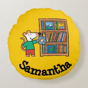 Maisy and a Bookshelf of Books Round Cushion