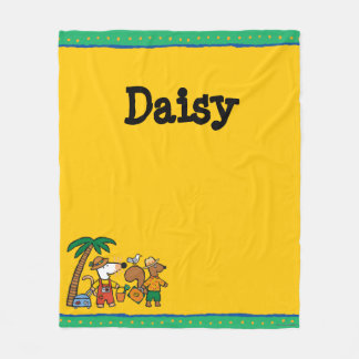 Maisy and Cyril with Palm Tree at the Beach Fleece Blanket