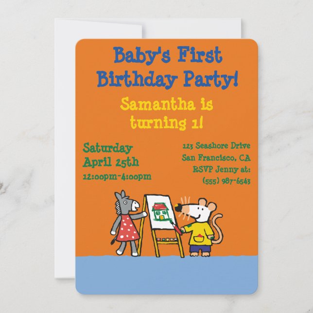 Maisy and Dotty Paint at Preschool Invitation (Front)