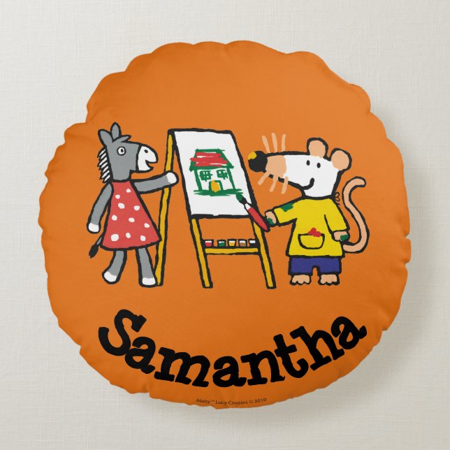 Maisy and Dotty Paint at Preschool Round Cushion (Front)