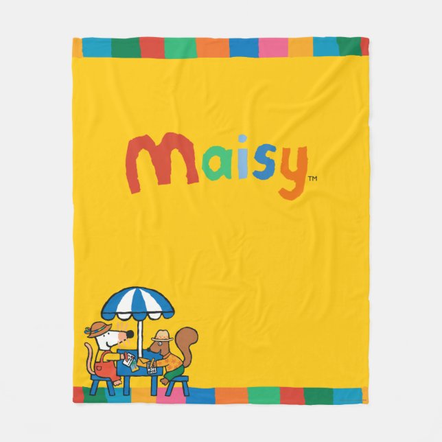 Maisy Writes Postcards under Blue Umbrella Fleece Blanket (Front)