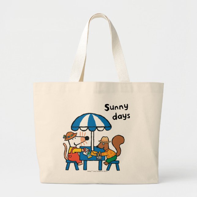 Maisy Writes Postcards under Blue Umbrella Large Tote Bag (Front)