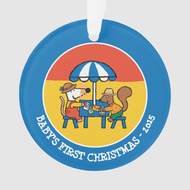 Maisy Writes Postcards under Blue Umbrella Ornament (Front)