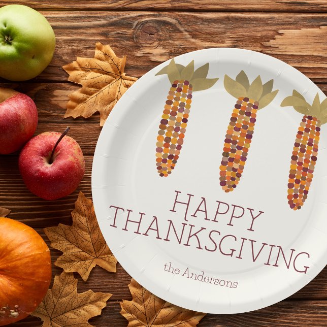 Maize or Indian Corn Happy Thanksgiving Paper Plate (Creator Uploaded)