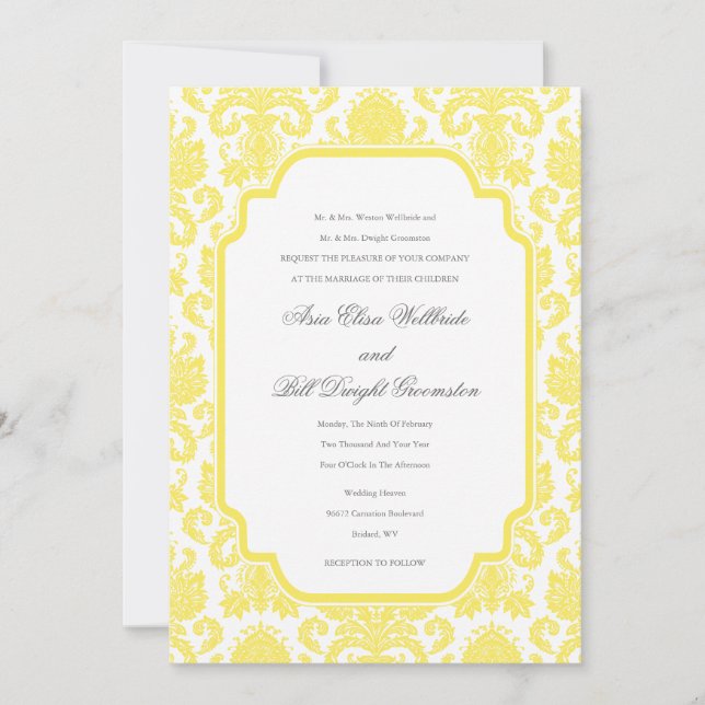 Maize Weddings Damask Design Customised Invitation (Front)