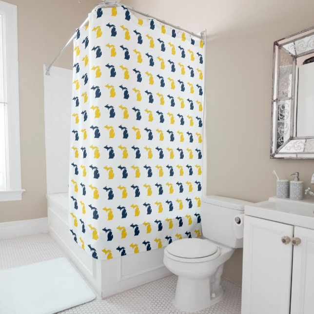 Maize Yellow and Blue State of Michigan Pattern Shower Curtain (In Situ)