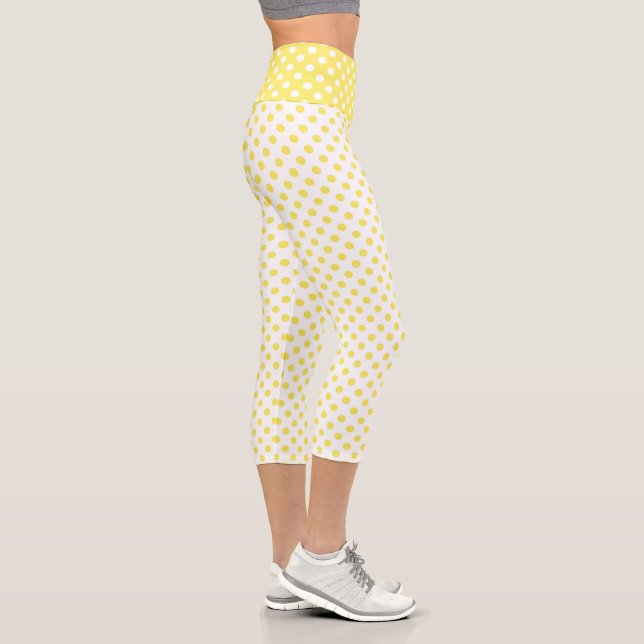 Maize Yellow Polka Dots Circles Capri Leggings (Right)