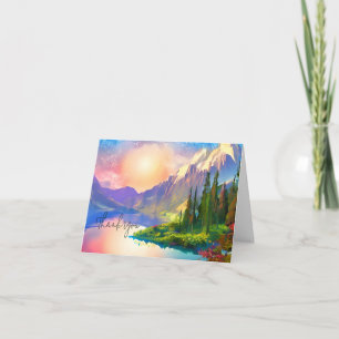 Majectic watercolor mountain lake customisable card