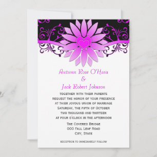 Majenta Purple and Black Floral Wedding Invitation