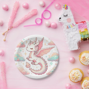 Majestic Adorable Dragon Baby Shower Paper Plate