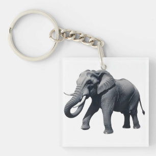 Majestic African Elephant Walking with Large Tusks Key Ring