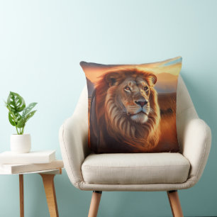 Majestic African Lion in a Serengeti Sunset Cushion