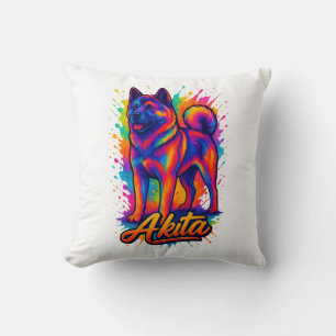 Majestic Akita – Vibrant Colourful Pop Art Illustr Cushion