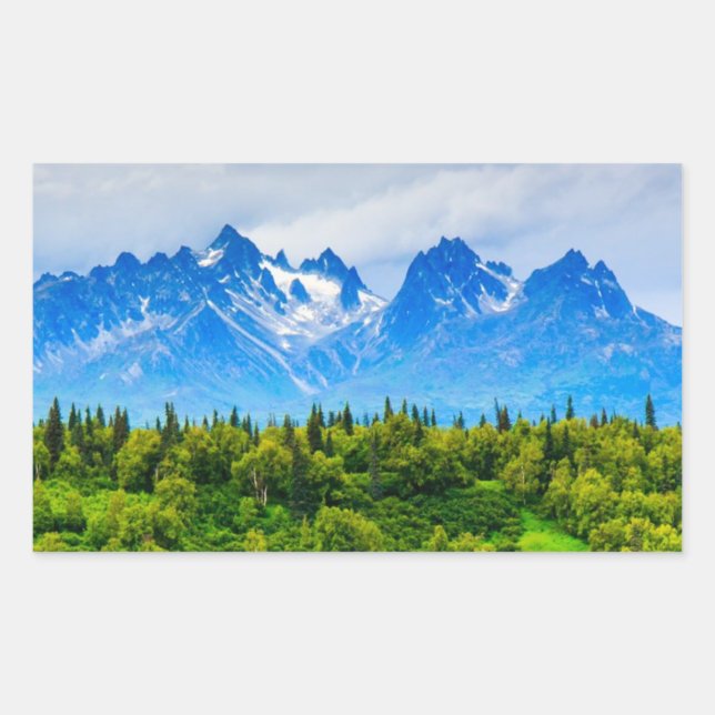 Majestic Alaska Mountains Rectangular Sticker (Front)