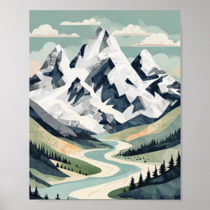Majestic Alpine Peaks: Organic Modern Landscape Ar Poster