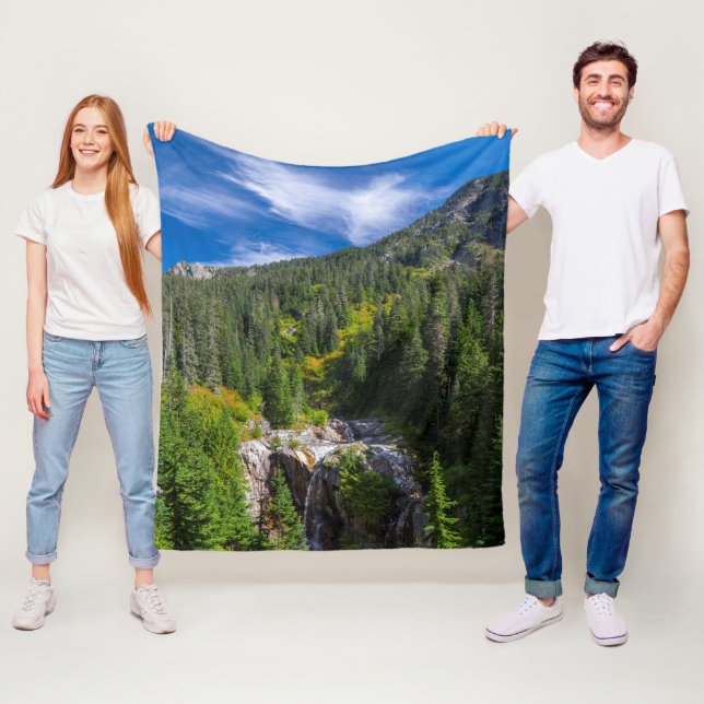 Majestic Alpine Waterfall Landscape Fleece Blanket (In Situ)