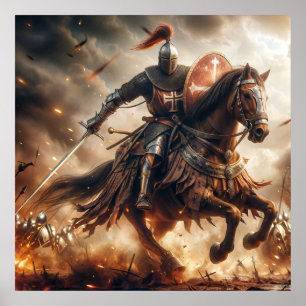 Majestic Amber-Toned Mediaeval Knight Battle Poster