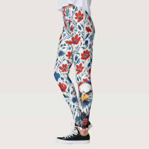 Majestic American Bald Eagle Floral Leggings