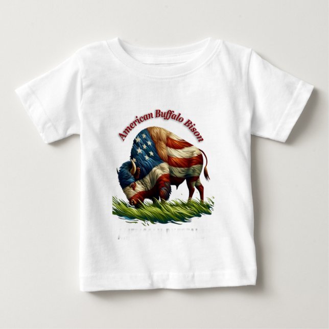 Majestic American Bison Illustrated Flag Baby T-Shirt (Front)