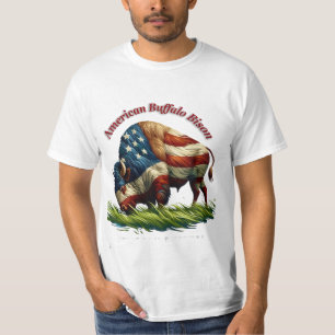 Majestic American Bison Illustrated Flag T-Shirt