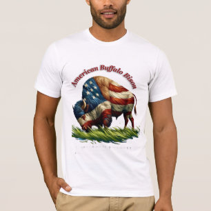 Majestic American Bison Illustrated Flag T-Shirt