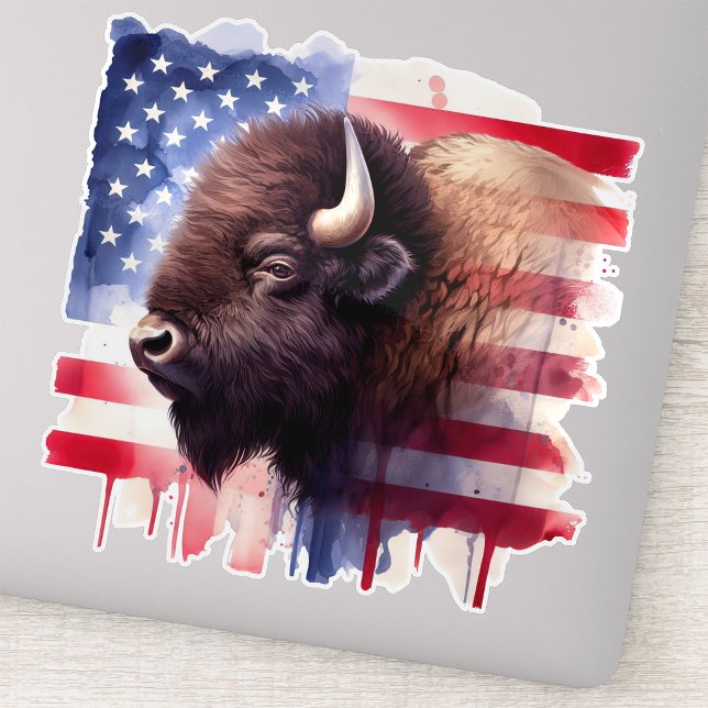 Majestic American Bison & Patriotic Flag Artwork (Majestic American Bison & Patriotic Flag Artwork. Sticker)