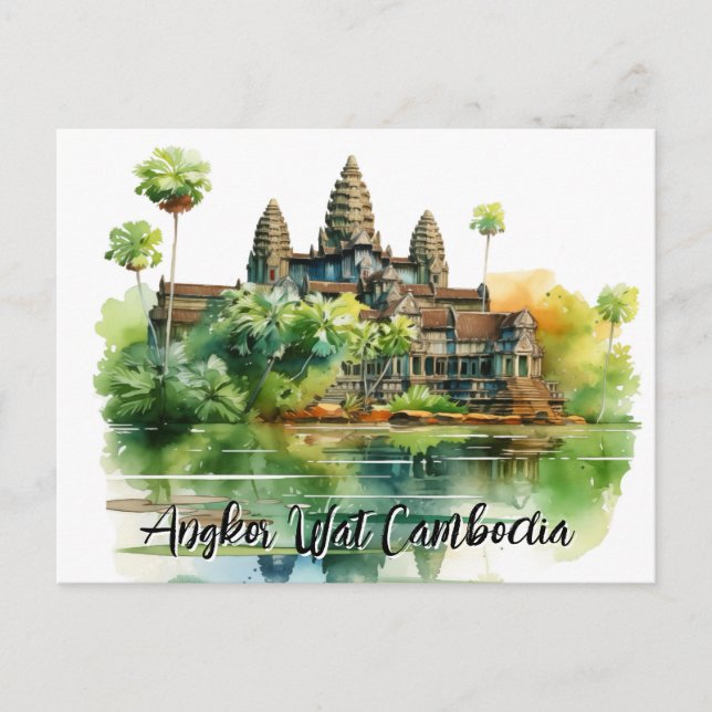 Majestic Angkor Wat Amidst Lush Serenity Postcard (Front)