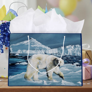Majestic Arctic Polar Bear Blue Glaciers Icebergs Large Gift Bag