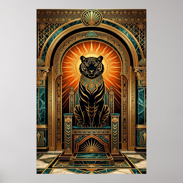 Majestic Art Deco Tiger Gold Foil Style Poster (Front)