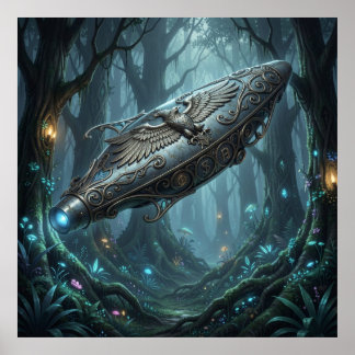 Majestic Art Nouveau Starship in Gothic Twilight W Poster