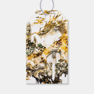 Majestic Asian Mythology Dragon Temple Fantasy Gift Tags