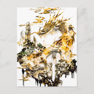 Majestic Asian Mythology Dragon Temple Fantasy Holiday Postcard