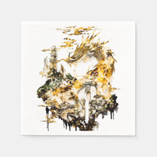 Majestic Asian Mythology Dragon Temple Fantasy  Napkin