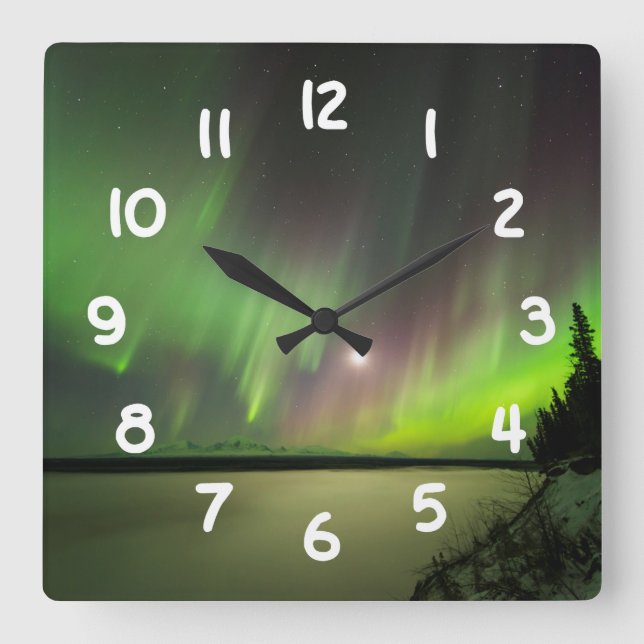 Majestic Aurora Square Wall Clock (Front)