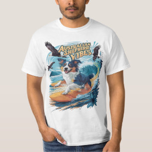 Majestic Australian Shepherd Dog Surfing the Crest T-Shirt