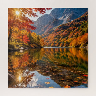 Majestic Autumn Mountains Serene Peaks Scene Artwo Jigsaw Puzzle