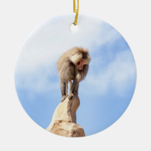 Majestic Baboon on Mountain Peak Ceramic Ornament