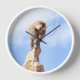 Majestic Baboon on Mountain Peak Clock