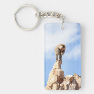 Majestic Baboon on Mountain Peak Key Ring
