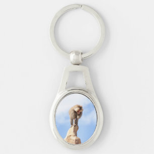 Majestic Baboon on Mountain Peak Key Ring