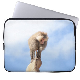 Majestic Baboon on Mountain Peak Laptop Sleeve