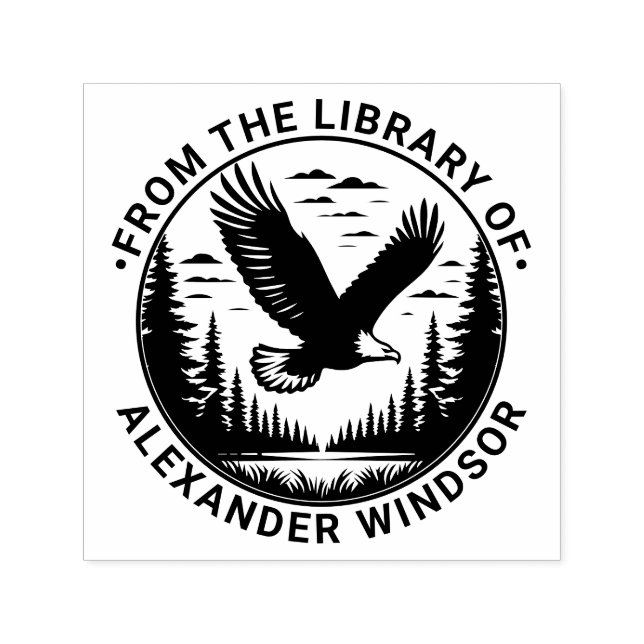 Majestic Bald Eagle Flying #5 Library Book Name Self-inking Stamp (Design)