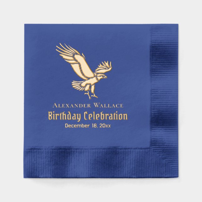 Majestic Bald Eagle in Flight Birthday Party Name Foil Napkins (Front)
