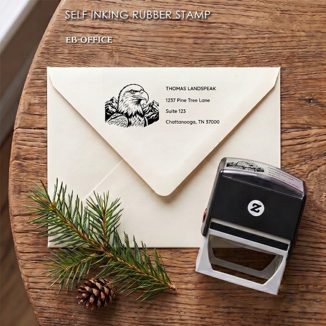 Majestic Bald Eagle Mountain Return Address Self-inking Stamp (Self-inking Bald Eagle Stamp with return address (2.9”x1.4”). Choose your ink color.)