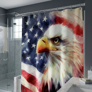 Majestic Bald Eagle Portrait with American Flag Shower Curtain