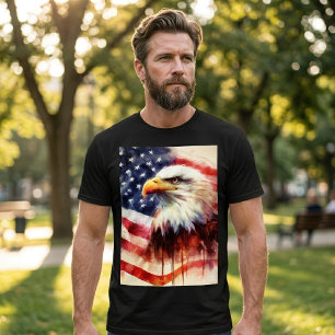 Majestic Bald Eagle Portrait with American Flag T-Shirt