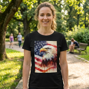 Majestic Bald Eagle Portrait with American Flag T-Shirt