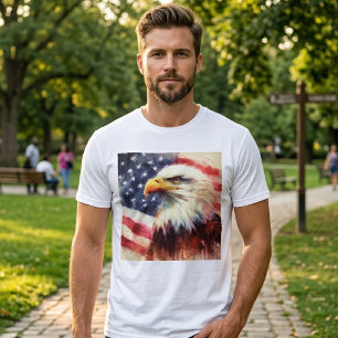 Majestic Bald Eagle Portrait with American Flag T-Shirt