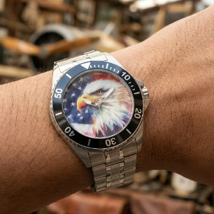 Majestic Bald Eagle Portrait with American Flag Watch